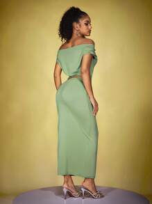 INAWLY Women's Solid Color Ruched Top And Skirt 2 Pieces Set - Green - View 3
