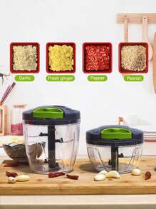 1 pieza Picadora de verduras de cocina, procesador de alimentos manual multifuncional, picadora de ajo de tracción manual portátil, cortadora de cebolla para verduras, jengibre, frutas, nueces, hierbas, etc. (2 tamaños disponibles: 500 ml, 900 ml) Gris, Navidad