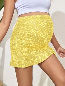 SHEIN Maternity Casual Floral Side Drawstring Skirt - Yellow - View 3