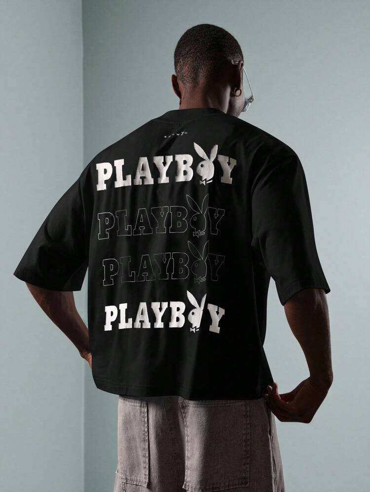 PLAYBOY X SUMWON Oversized Crop T Shirt With Bunny Logo Graphics