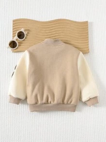Cozy Pixies Baby Boy Letter Pattern Contrast Color Round Neck Long Sleeve Baseball Jacket Baby Boy Jacket Infant Jacket Hooded Baby Jacket Baby Boy Warm Jacket Baby Boy Winter Jacket Fall