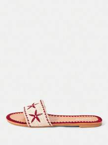 Styleloop Giày sandal đế bằng dệt kim dành cho nữ, phong cách Bohemian cho kỳ nghỉ - Màu Đỏ Sâu - Xem 2