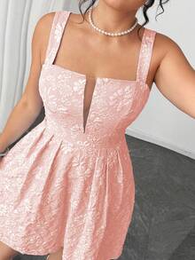 Elenzga Đầm hai dây họa tiết vải jacquard cổ chữ V cỡ lớn cho nữ, thiết kế eo, phong cách nghỉ dưỡng thường ngày - Màu Hồng baby - Xem 4