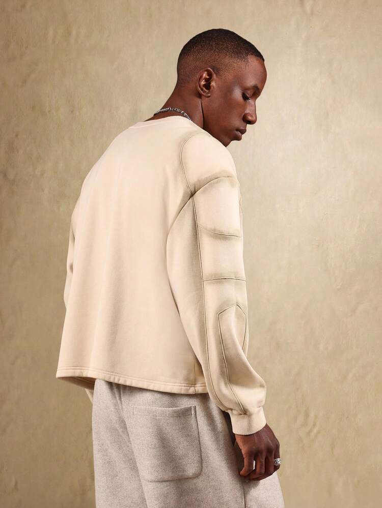 Oversized Panel Sleeve Sweatshirt With Ribbed Details And Crew Neck
