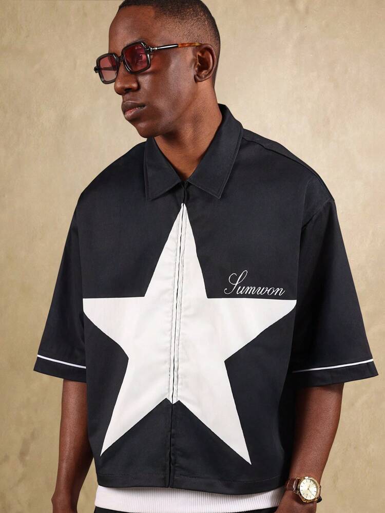 Oversized Star Print Shirt With Embroidered Logo