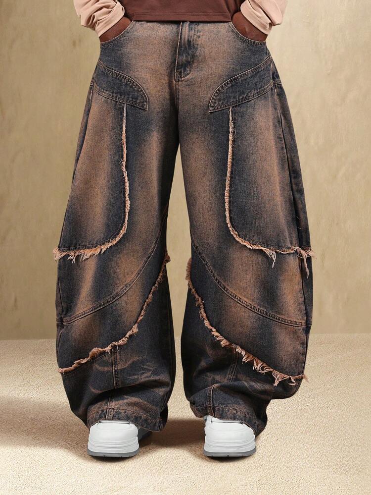Wide Leg Distressed Denim With Frayed Seams