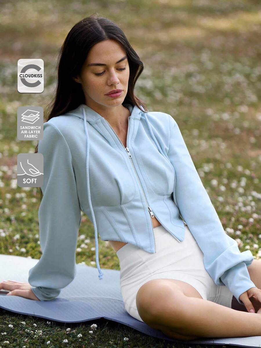 Fluxe 女士休闲纯色针织短款连帽修身夹克