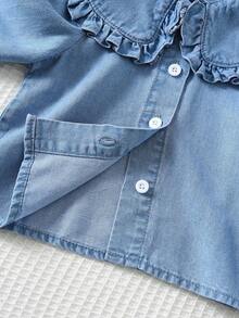 Cozy Pixies 女婴领口荷叶边长袖开衫，百搭舒适 - 藍色 - 查看 6