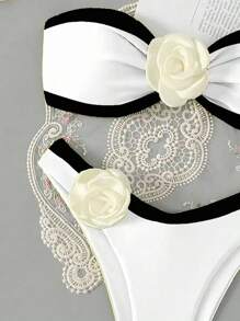 Swim Chiccia Bộ bikini họa tiết hoa trang trí bãi biển màu sắc cho nữ - Đen và trắng - Xem 3