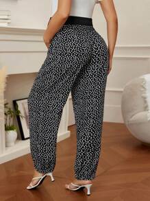 SHEIN Maternity Versatile Comfortable Printed Adjustable Waist Drawstring Pants - Black - View 2