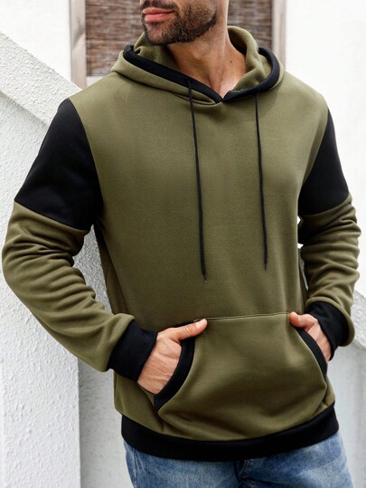 ResortEase Moletom com capuz masculino plus size com detalhe de patch e bolso e cordão, outono inverno