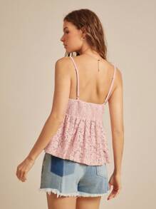 WESTFADE Áo ba lỗ Babydoll cổ chữ V ren móc xếp nếp hở lưng không tay nhún bèo cho bãi biển mùa hè ngày 4 tháng 7 - Màu Hồng baby - Xem 2