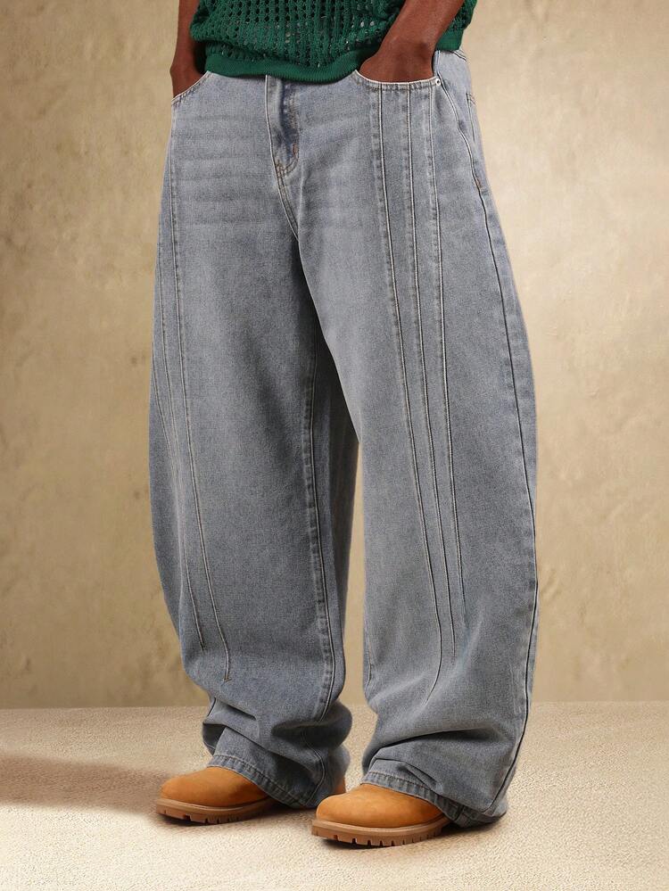 Wide Leg Baggy Jeans With Pin Tuck Detail