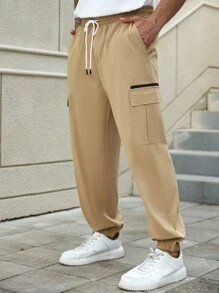 Manfinity Homme Pantaloni jogger casual da uomo con tasche e laccetti - Cachi - Visualizzare 1