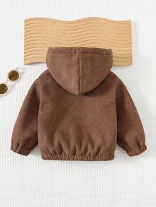 Cozy Pixies 男婴纯色连帽长袖夹克，百搭又舒适 - 棕色 - 查看 2