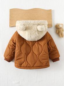 Cozy Pixies 男女宝宝秋冬季加厚保暖连帽外套，可爱小熊耳朵设计，加厚保暖，运动休闲百搭，防寒时尚外套，冬季绗缝外套，男宝宝冬季外套，男童秋季外套，连帽外套 - 棕色 - 查看 2
