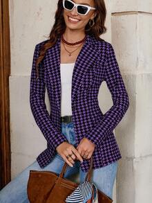 SHEIN Clasi Blazer de talle ceñido con estampado de pata de gallo de moda para otoño/invierno - Morado - Ver 6