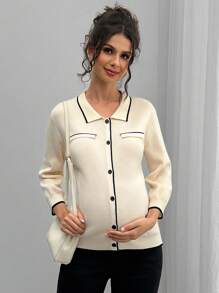 Momance Loose Fit Contrast Color Knit Cardigan, Maternity Lightweight Sweater Jacket For Autumn/Winter