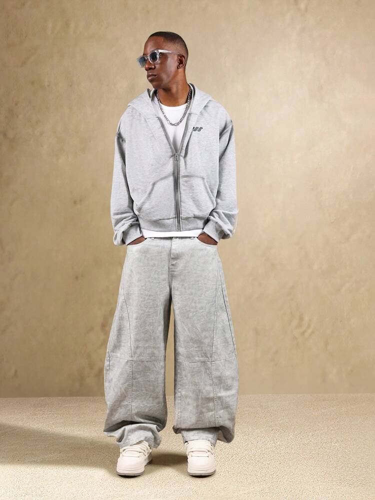 Wide Leg Gray Washed Denim With Contrast Stitching