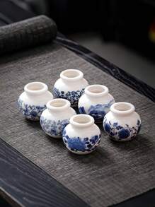 1 ultra-mini blau-weiße Porzellanvase (4,5 * 4 * 2,5 cm, etwa die Länge von zwei Zeigefingern erwachsener Personen; bitte nicht kaufen, wenn dies ein Problem darstellt) - glasierte Keramikvase, Heimdekoration, chinesischer Stil dunkelblau Vase, geeignet als Tischdekoration. - Verschiedenfarbig - Übersicht 7