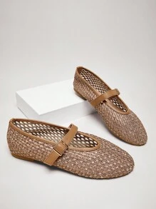 SHUZIA Women Comfortable Raffia Mary Jane Ballet Flats - Camel - View 6