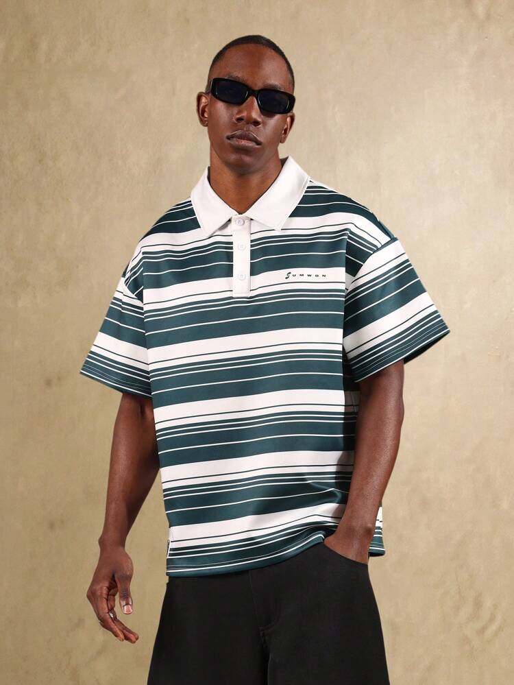Relaxed Fit Striped Polo Shirt With Contrast Collar