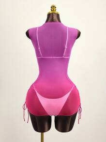 Zestiva 夏季海灘女士漸變無袖遮陽裙，帶漸變印花設計 - 玫紅色 - 查看 2