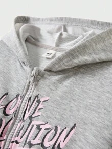 JNSQ Jaqueta de Moletom com Capuz de Manga Longa e Estampa de Letra Engraçada para Meninas Pré-Adolescentes, Modelo Solto, Adequada para Uso Diário no Outono e Inverno, Atividades ao Ar Livre, Férias, Streetwear, Festas e Lazer - Cinza - Visão 5