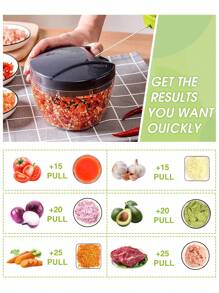 1 pieza Picadora de verduras de cocina, procesador de alimentos manual multifuncional, picadora de ajo de tracción manual portátil, cortadora de cebolla para verduras, jengibre, frutas, nueces, hierbas, etc. (2 tamaños disponibles: 500 ml, 900 ml) Gris, Navidad