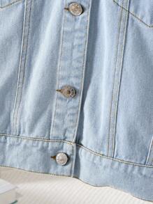 Tween Girl New Y2K Style Denim Women Butterfly Embroidered Casual Street Style Medium Wash Distressed Denim Jacket, Daily Fashion Combination Vacation Casual Urban Fashion - Blue - View 9