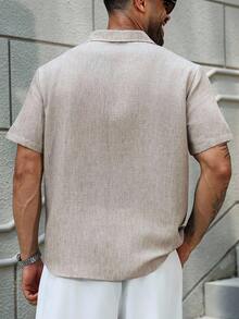 Manfinity Homme Camisa de manga corta de unicolor casual para hombre de talla grande, verano - Caqui - Ver 2