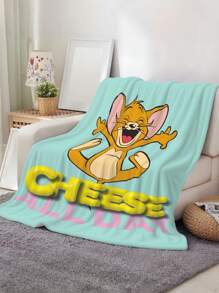 TOM & JERRY X SHEIN Cartoon Pattern Flannel Nap Blanket - 100% Polyester Plush Fleece Throw, Super Soft Multi-Use Blanket For Sofa Office Travel, Anti-Pilling Easy Care Blanket - Mauve Purple - View 1