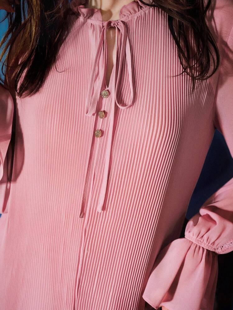 S.W.Smiley x MOTF CHIFFON TIE NECK PLEATED DRESS