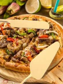 不锈钢烘焙餐具奶酪和面包刀和铲子套装，适用于披萨、蛋糕、馅饼、面包，非常适合餐厅、婚礼、生日宴会、甜点蛋糕刀、披萨铲。厨房和厨具、餐具学校用品、返校圣诞节节日送礼 - 金色 - 查看 4