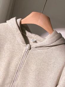 青少年（女孩）百搭休闲运动日常高街宽松连帽口袋落肩卫衣夹克