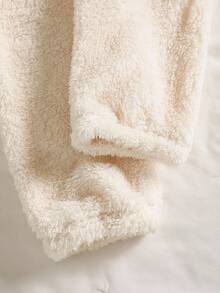 2 件套女童加大米色长袖上衣和裤子睡衣套装，毛绒面料，绣有 3 只小熊图案，冬季家居服 - 白色 - 查看 8