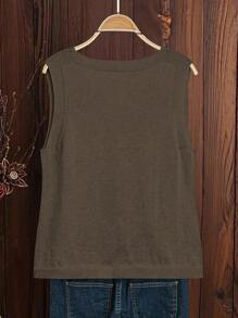 SHEIN LUNE 新款时尚女式百搭简约针织背心 - 咖啡棕 - 查看 2