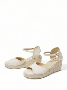 Styleloop 女士时尚露趾厚底坡跟凉鞋，度假风增高，春夏秋季 - 米色 - 查看 3