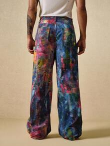 ROMWE MEN Street Life 男士宽松牛仔裤，带绘画图案 - 彩色 - 查看 4