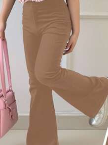 SHEIN 2pcs Young Girl Cute Capybara Cartoon Animal Print Casual Minimalist Cartoon Pattern Round Neck Short Sleeve Top And Flare Pants Set, Suitable For Summer - Multicolor - View 4