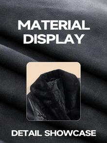 Anewsta جاكيت جلد ناعم أسود مربوط الخصر بياقة فرائية، ملابس خارجية قصيرة عصرية للخريف/الشتاء - الأسود - مشاهدة 10