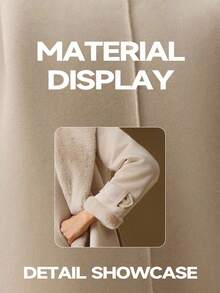 Anewsta 女士秋冬长款翻领腰带双排扣仿皮草大衣，优雅时尚 - 米色 - 查看 10