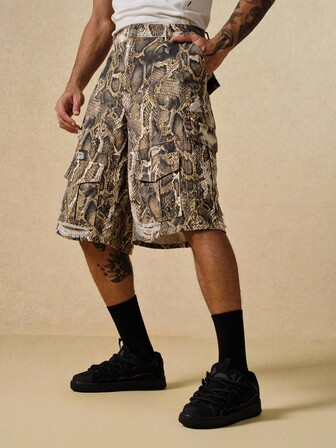 Street Life Men's Animal Print Cargo Denim Shorts