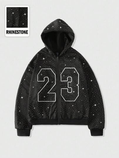 Street Life Sudadera con diamantes brillantes para hombre, estilo holgado y corto