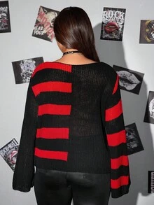 Whyspr Halloween Casual Punk  Plus Size Sweaters Winter Fall Autumn - Black - View 4