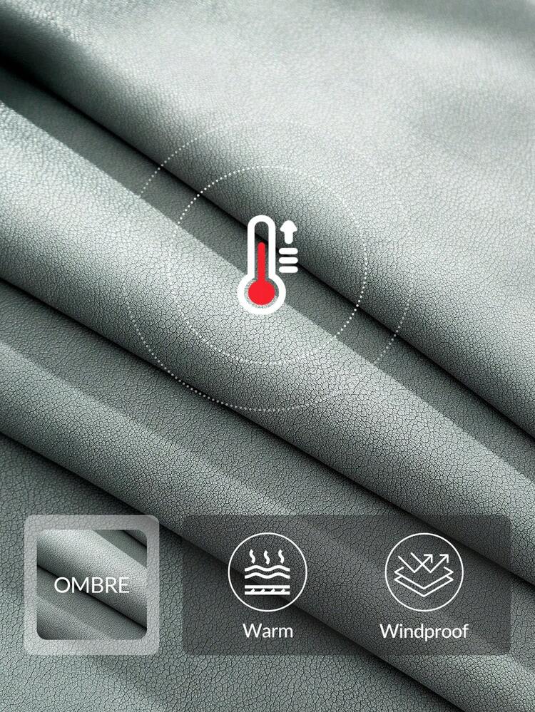 Chaqueta de cuero con cremallera en degradado gris, cuello desmontable de piel de conejo, cintura ceñida y puños, adecuada para otoño, invierno, salir, elegante, formal, fiesta, elegante, Año Nuevo, abrigo de invierno para mujer, Navidad, trabajo, graduación