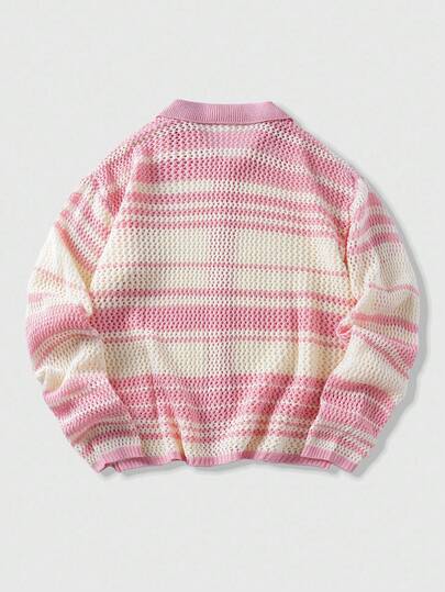 Street Life Men's Contrast Stripe Single-Breasted Knit Cardigan Sweater