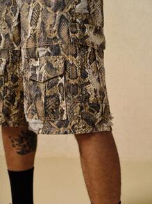 ROMWE MEN Street Life Men's Animal Print Cargo Denim Shorts - Brown - View 2