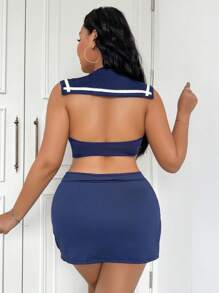 SHEIN 2pcs Halloween Plus Size Sexy Bodycon Skirt & Lingerie Set - Navy Blue - View 2
