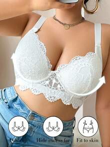 NudeFit Áo ngực ren thanh lịch cỡ lớn có gọng, áo ngực ren nâng ngực cho nữ, nâng ngực - trắng - Xem 6